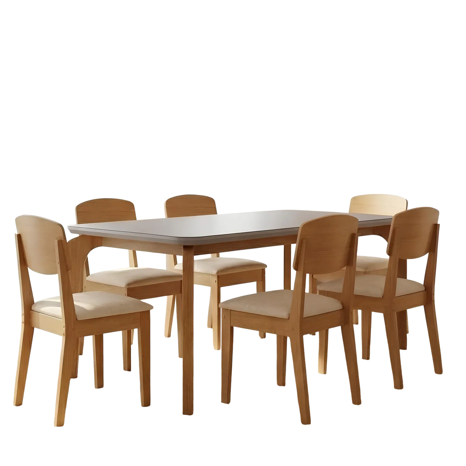 Mesa Londrina 180 Naturale/Off White com 6 Cadeiras Havana Veludo Creme – RUFATO