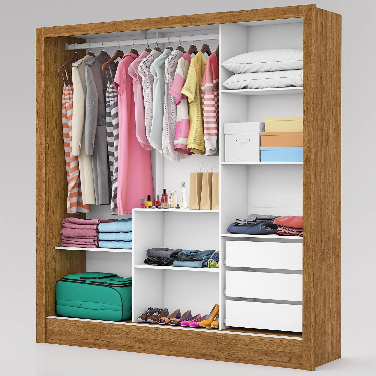 Guarda-Roupa 3 Portas Dubai/Santiago Plus (1 porta espelhada) 1,79 m Cinamomo – CARIOCA MÓVEIS
