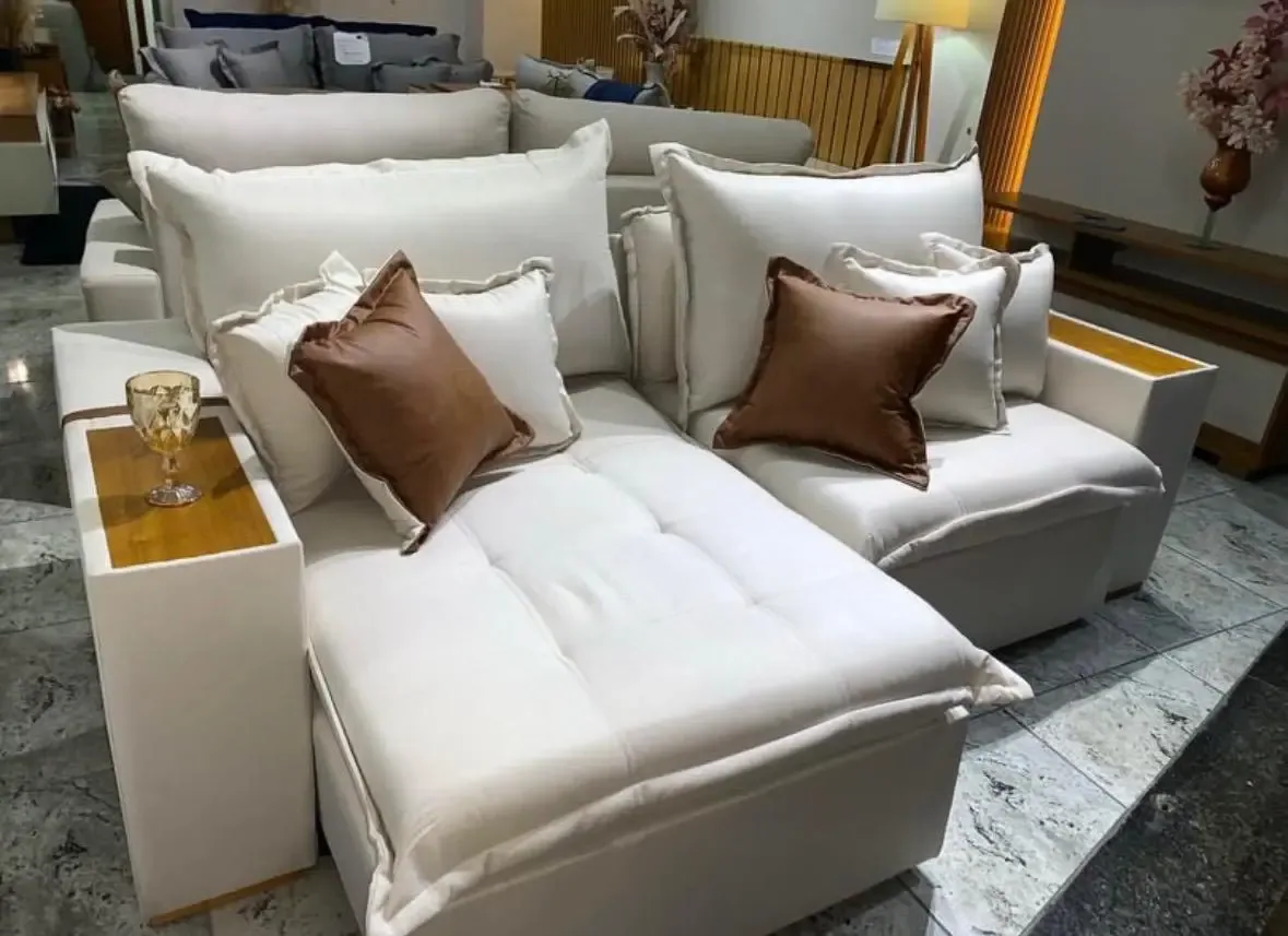 Sofá Cama Retrátil Tebas/Thebas/Gabriela 2,30m Linho Cru 304/Courino Dalas – ZARAT ESTOFADOS